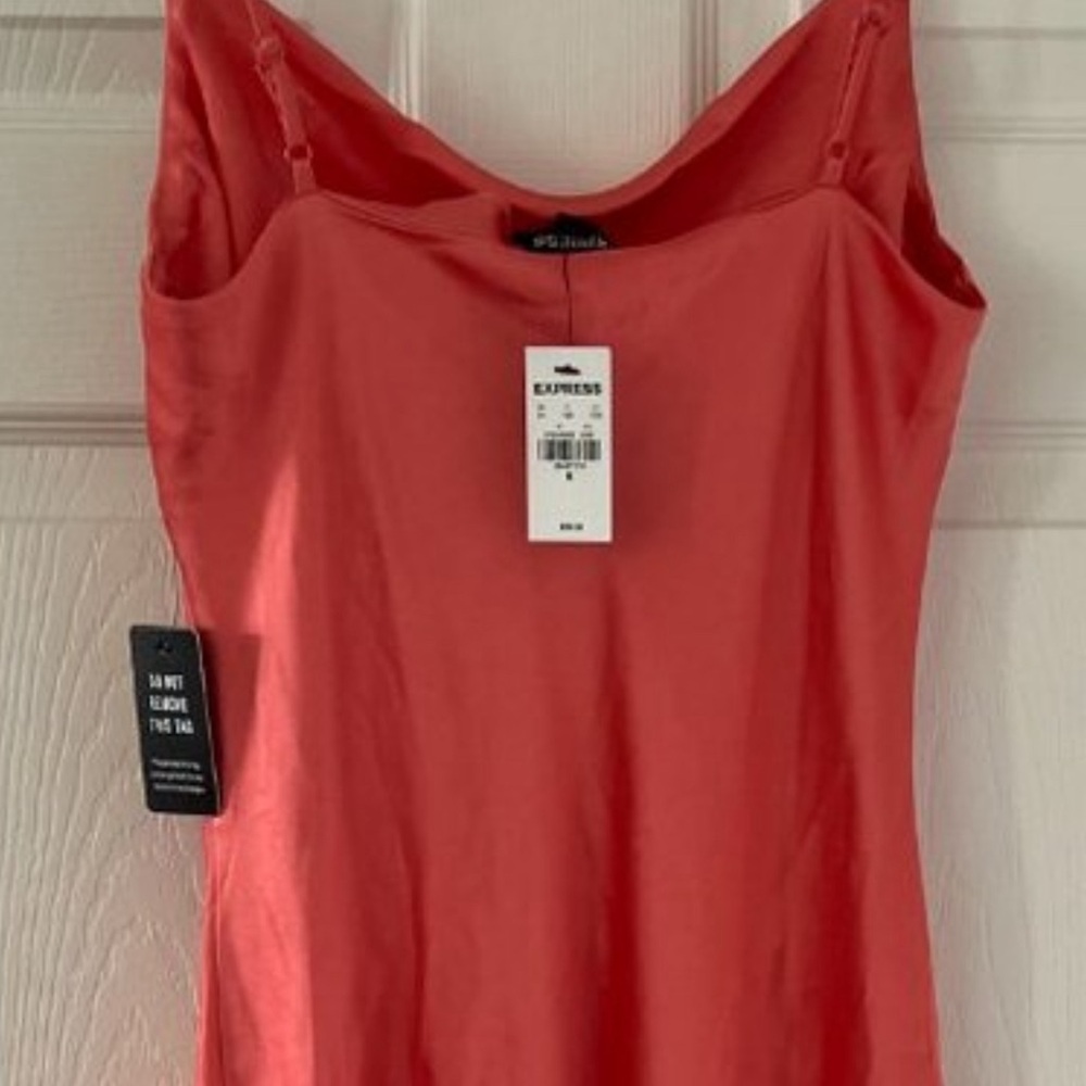 EXPRESS (PRICE DROP ⬇️).  Nwt Satin Coral Slip Midi Dress From original $99 - Picture 3 of 8